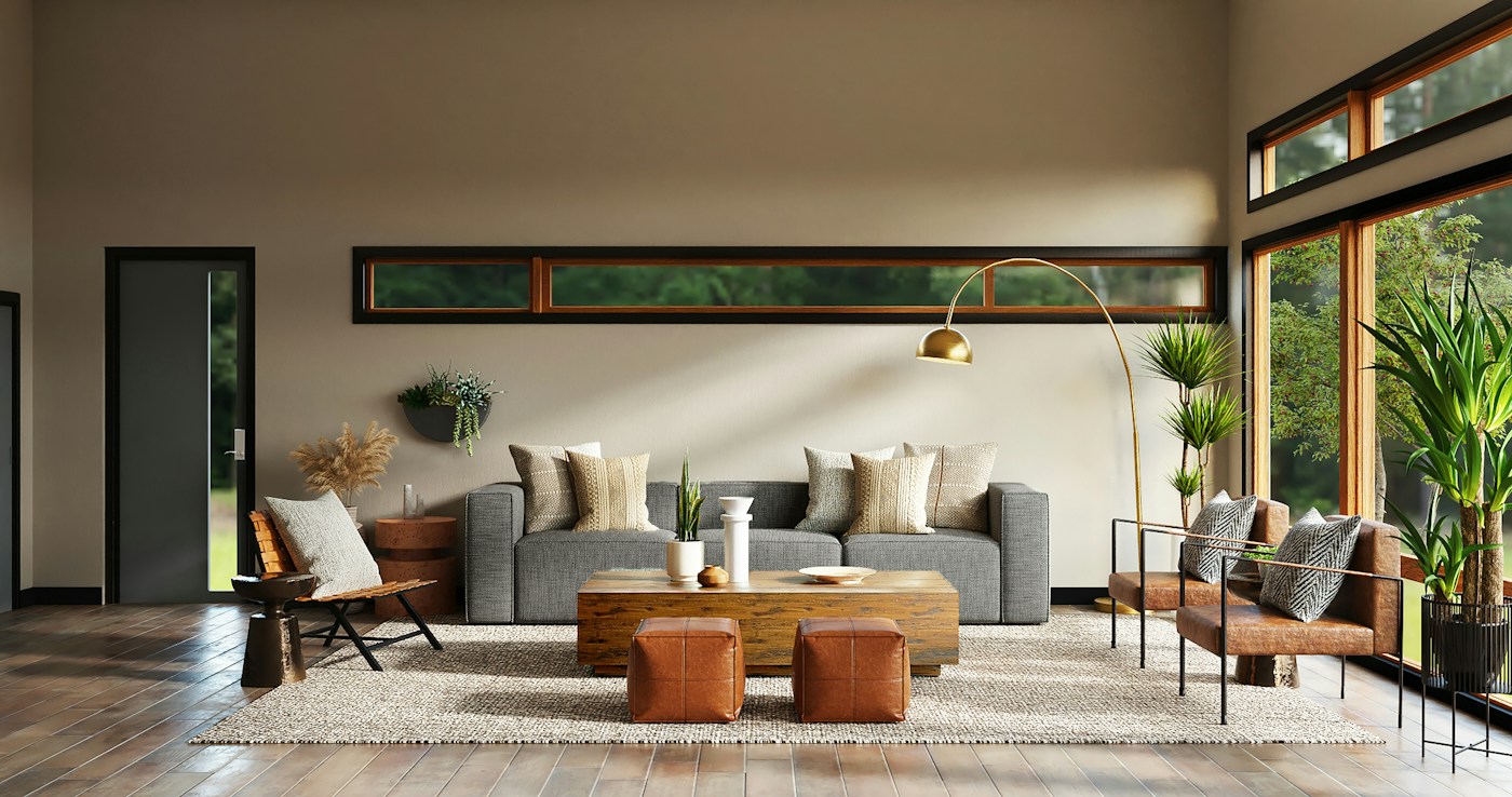Modern accent wall and sculptural furniture in a refined interior